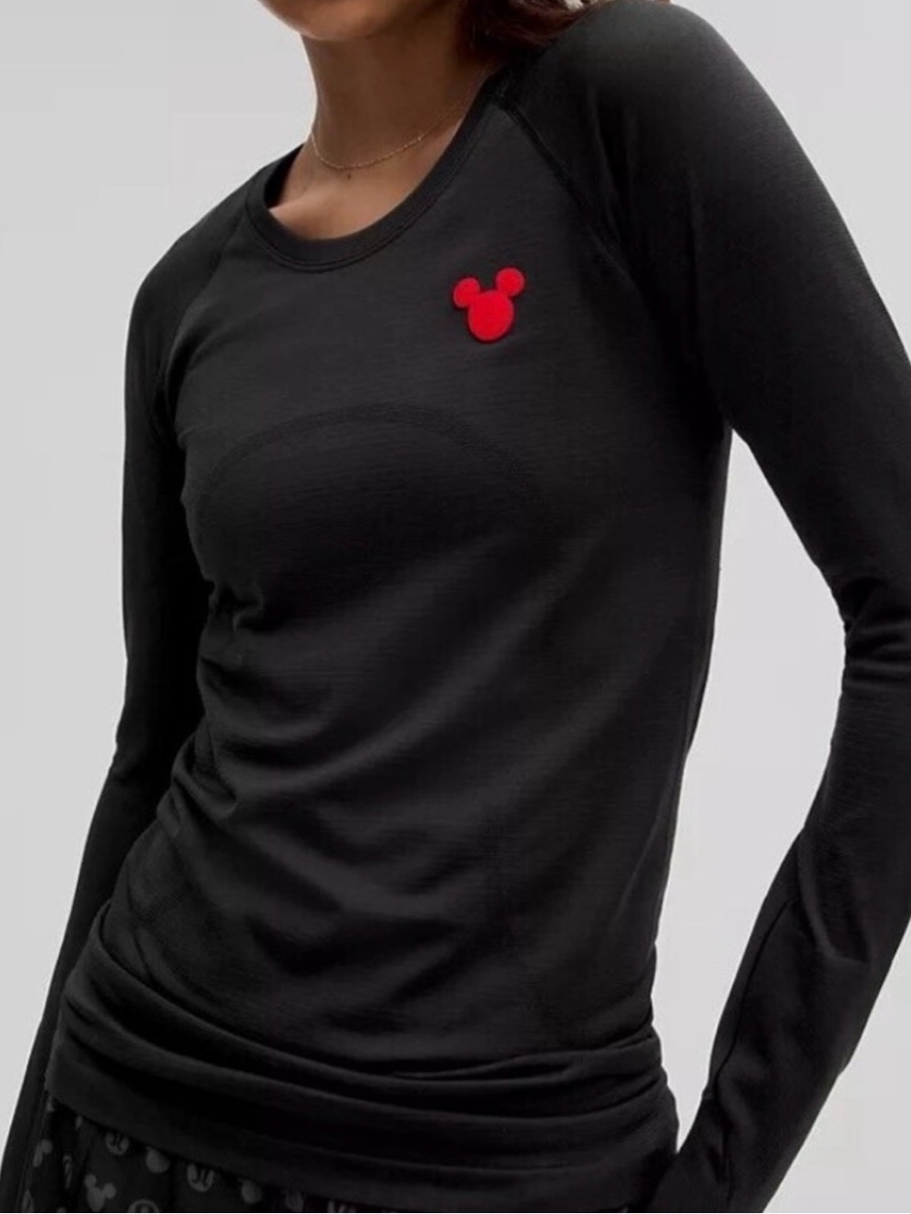 NWT Lululemon Swiftly Tech Disney Black Long-Sleeve Shirt with Red Mickey